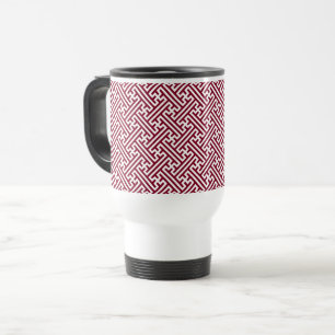 Sayagata pattern, Japanese, Burgundy and White Travel Mug