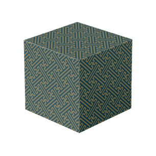 Sayagata pattern, Japanese, Gold and Navy Blue Cube