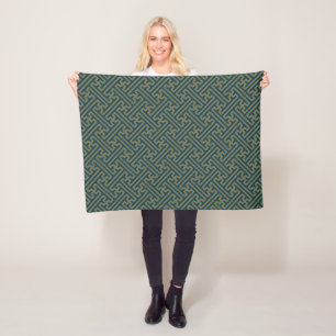 Sayagata pattern, Japanese, Gold and Navy Blue Fleece Blanket