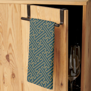 Sayagata pattern, Japanese, Gold and Navy Blue Kitchen Towel