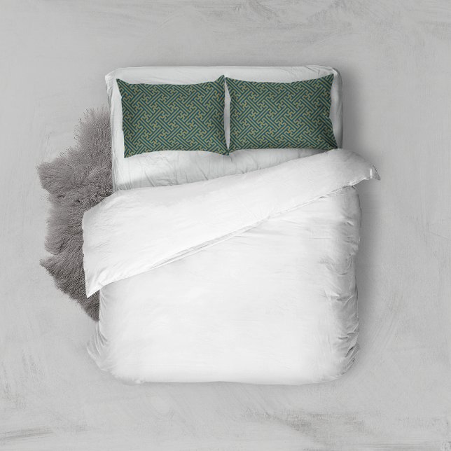 Sayagata pattern, Japanese, Gold and Navy Blue Pillowcase (Creator Uploaded)