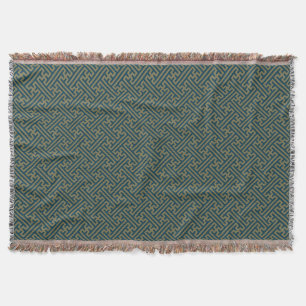 Sayagata pattern, Japanese, Gold and Navy Blue Throw Blanket