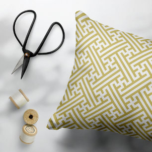Sayagata pattern, Japanese, Gold and White Accent Pillow