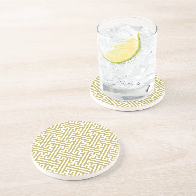 Sayagata pattern, Japanese, Gold and White Coaster (Side)