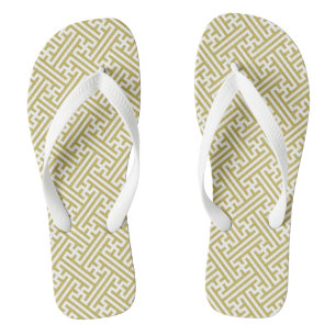 Sayagata pattern, Japanese, Gold and White Flip Flops