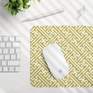 Sayagata pattern, Japanese, Gold and White Mouse Pad
