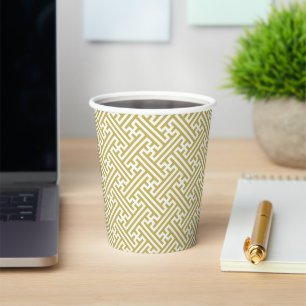 Sayagata pattern, Japanese, Gold and White Paper Cups