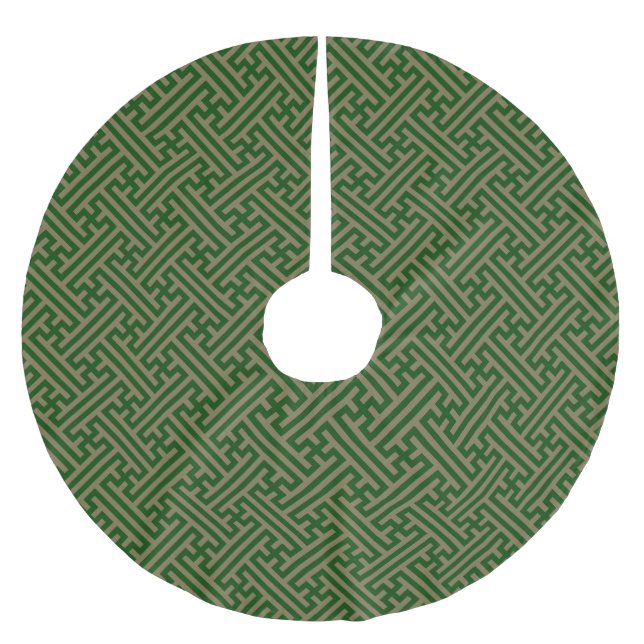 Sayagata pattern, Japanese, Green and Gold Brushed Polyester Tree Skirt (Front)