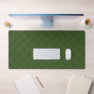 Sayagata pattern, Japanese, Green and Gold Desk Mat