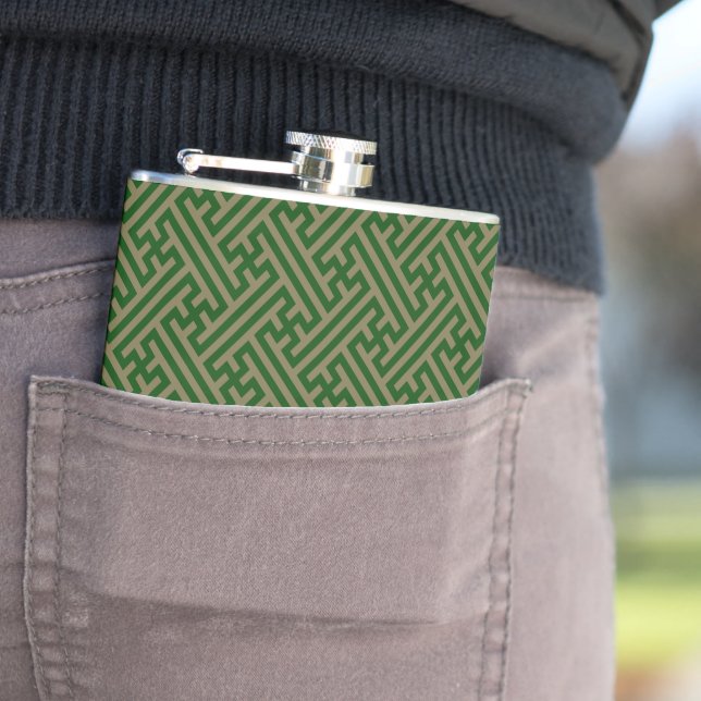 Sayagata pattern, Japanese, Green and Gold Hip Flask (In Situ)