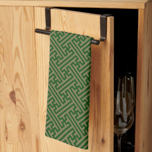 Sayagata pattern, Japanese, Green and Gold Kitchen Towel