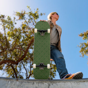Sayagata pattern, Japanese, Green and Gold Skateboard