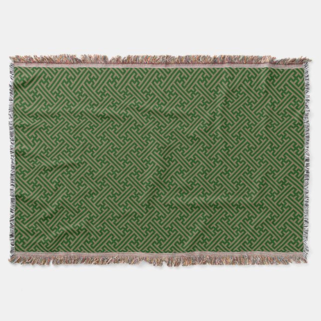 Sayagata pattern, Japanese, Green and Gold Throw Blanket (Front)