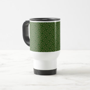 Sayagata pattern, Japanese, Green and Gold Travel Mug