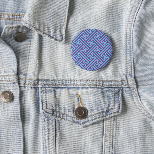 Sayagata pattern, Japanese, Purple and Blue 2 Inch Round Button (In Situ)