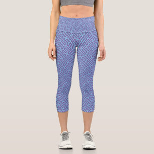 Sayagata pattern, Japanese, Purple and Blue Capri Leggings