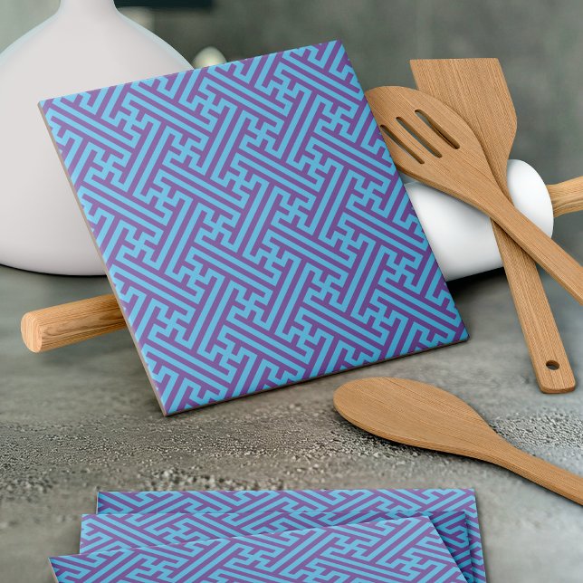 Sayagata pattern, Japanese, Purple and Blue Tile (Creator Uploaded)