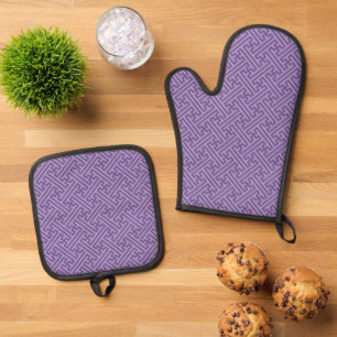 Sayagata pattern, Japanese, Purple and Pink Oven Mitt & Pot Holder Set