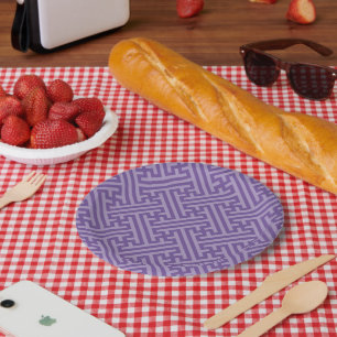 Sayagata pattern, Japanese, Purple and Pink Paper Plate