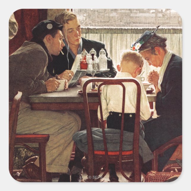 Saying Grace by Norman Rockwell Square Sticker (Front)