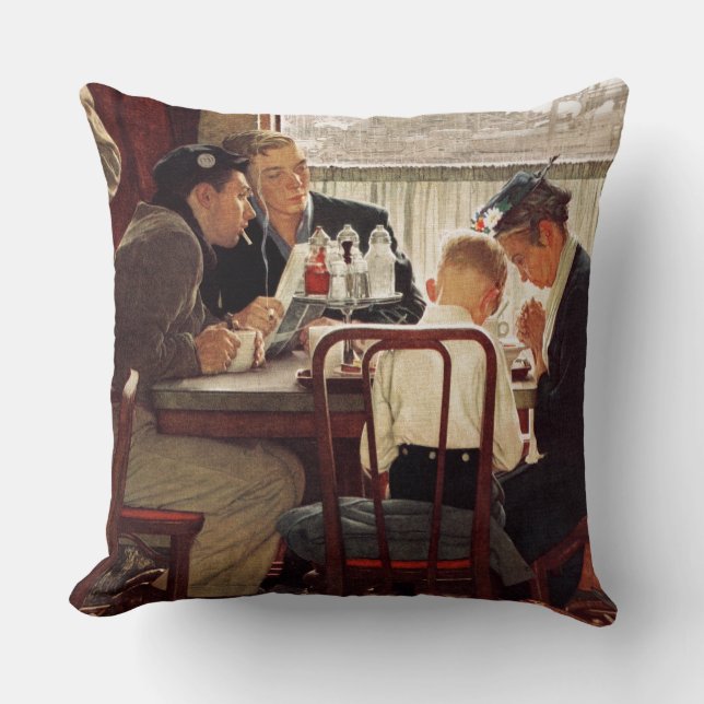 Saying Grace by Norman Rockwell Throw Pillow (Front)