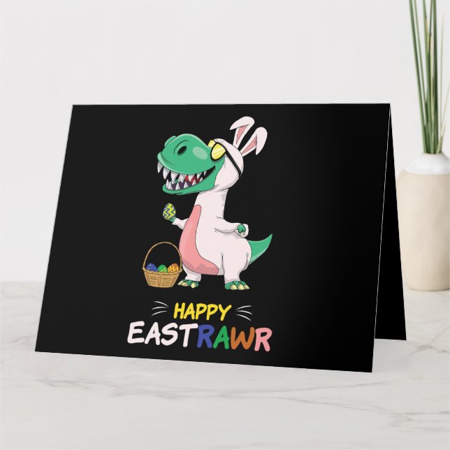 Saying Greetings Dinosaur Bunny Egg Happy Easter S Card (Front)