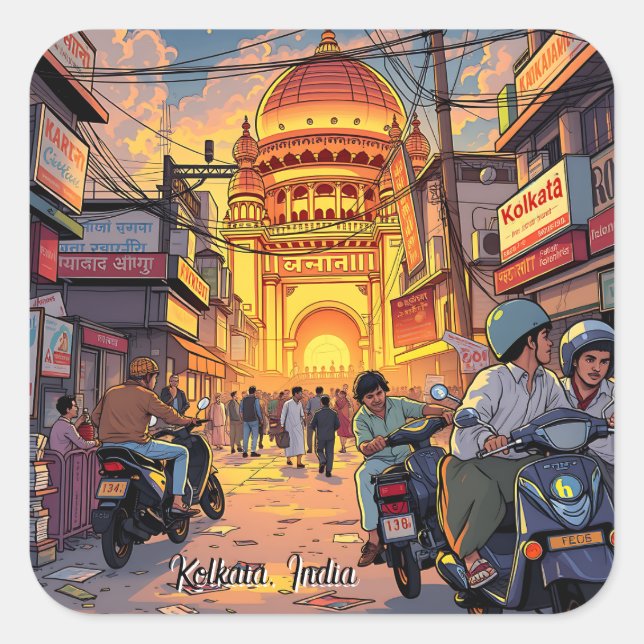 Saying Hello from India | Kolkata Square Sticker (Front)