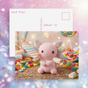 Saying Hi from a Crocheted Axolotl  Postcard