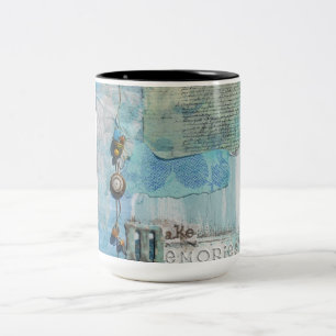Saying Mixed Media Art Blue Two-Tone Coffee Mug
