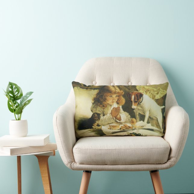 Saying Our Prayers, Suspense Charles Burton Barber Lumbar Pillow (Chair)
