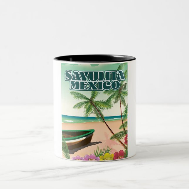 Sayulita Mexico beach poster Two-Tone Coffee Mug (Center)