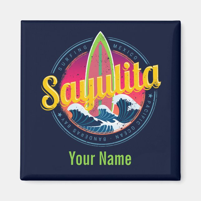 Sayulita Mexico Surfer Vintage Wave Sunset Bigwave Magnet (Front)