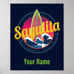 Sayulita Mexico Surfer Vintage Wave Sunset Bigwave Poster