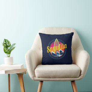 Sayulita Mexico Surfer Vintage Wave Sunset Bigwave Throw Pillow