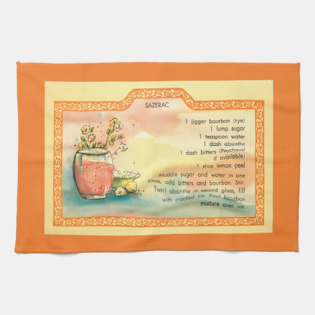 Sazerac Cocktail Recipe Kitchen Towel (Horizontal)