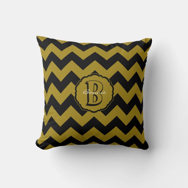 SC Monogram Chevron,Black-Gold B Square Pillow (Front)