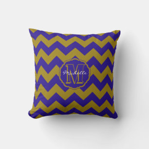 SC Monogram Chevron, Blue-Gold Square Pillow