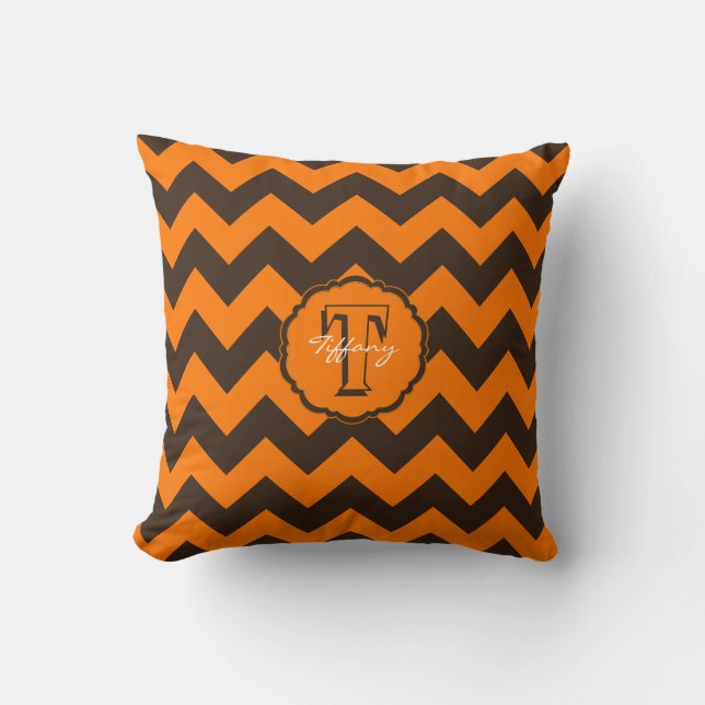 SC Monogram Chevron, Coussin Carré Brown orange (Recto)