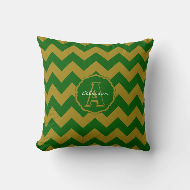 SC Monogram Chevron, Coussin Carré vert-or (Recto)