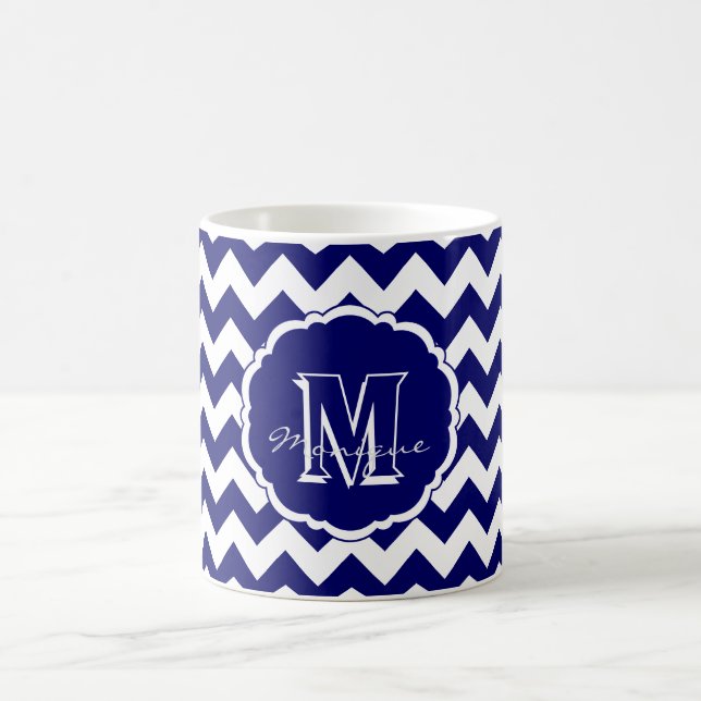 SC Monogram Chevron, Mug à café foncé bleu-blanc (Centre)