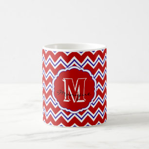 SC Monogram Chevron, Mug à café rouge-blanc-bleu