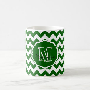 SC Monogram Chevron, Mug à café vert-blanc