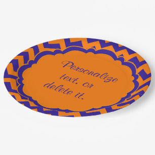 SC-Monogram Chevron Orange-Blue Paper Plates
