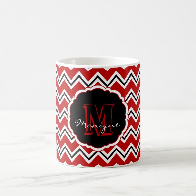 SC Monogram Chevron, Red-White-Black-Coffee Mug (Center)