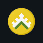 SCA Hartwood Magnet<br><div class="desc">"(Fieldless) A chevron embattled couped per chevron argent and vert." Background colour (shown yellow) can be changed on request.</div>