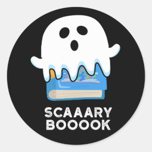 Scaaaary Booook Funny Ghost Book Pun Dark BG Classic Round Sticker