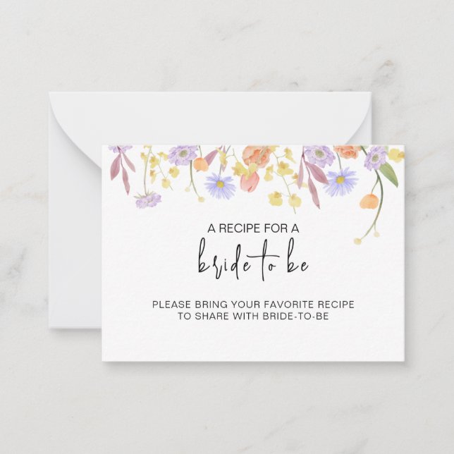 Scabiosa Wildflower Bridal Shower Recipe Request Card (Front)