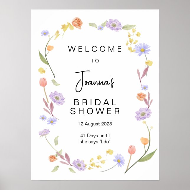 Scabiosa Wildflower Bridal Shower Welcome Poster (Front)