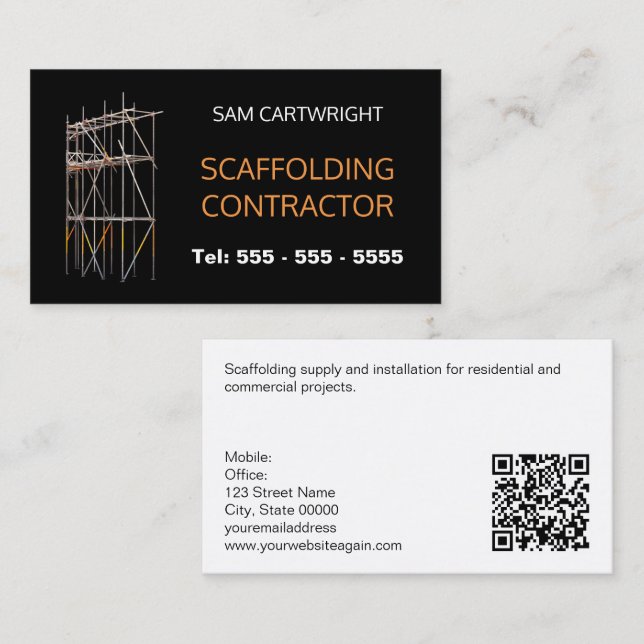 Scaffolder QR Code Black White Orange Business Card (Front/Back)