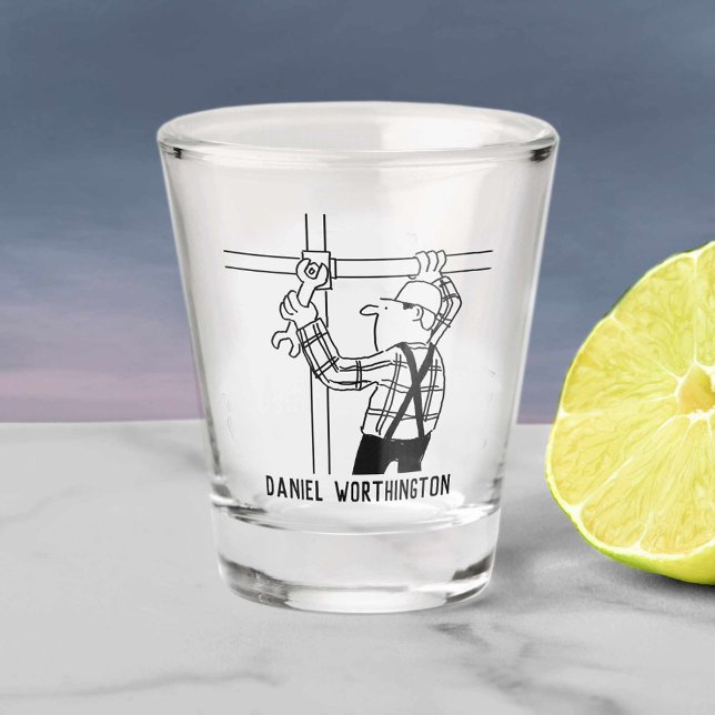 Scaffolders & Scaffolding Cartoon. Personalize. Shot Glass (Creator Uploaded)